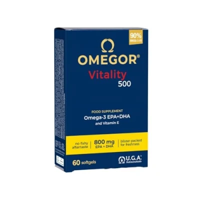 Imagen de OMEGOR® Vitality 500 con 90% de Omega 3 TG! Certificado 5 estrellas IFOS desde 2006. EPA 535 mg y DHA 268 por 2 cápsulas. Estructura min. triglicéridos destilación molecular 60 cápsulas
