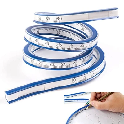 Imagen de STCRERAG regla curva flexible, flexible de 60 cm, herramienta medición plástico, para dibujo ingeniería (escala doble cara)