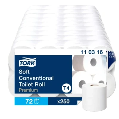 Imagen de Tork 110316 rollos de papel higiénico Premium suave T4 / wc 3 capas compatibles con el sistema pequeños T4, 9 paquetes x 8 (= 72 rollos)