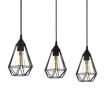 Imagen de EGLO lámpara de suspensión TARBES vintage en negro, colgada comedor con 3 bombillas estilo retro, suspendida acero, colgante casquillo E27
