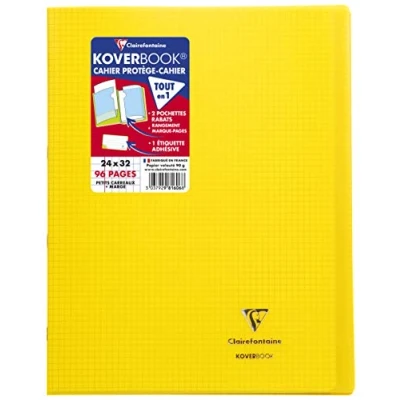 Imagen de Clairefontaine 981606C Un Cahier Agrafé Koverbook Jaune 24x32 cm 96 Pages Petits Carreaux avec Marge Papier Blanc 90 g Couverture Polypro