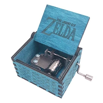 Imagen de The Legend of Zelda Caja de música con manivela madera tallada para Joue Song Storms from Ocarina Time, color azul