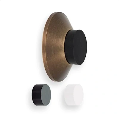 Imagen de EVI Herrajes Tope de Puerta para Colocación en Pared 45 x 17 mm Laton EnvejecidoGoma Blanca y Negra Incluidas Instalacion Adhesiva o con Tornillo