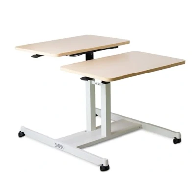 Imagen de KMINA Mesa Auxiliar Doble con Ruedas, Hospital Comer, Ajustable Portátil Madera