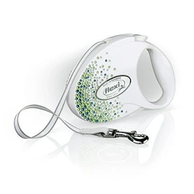 Imagen de Flexi Glam Splash Leaf Tape Correa retráctil para Perros de hasta 25 kg, tamaño Mediano, 5 m, Color Blanco Perla