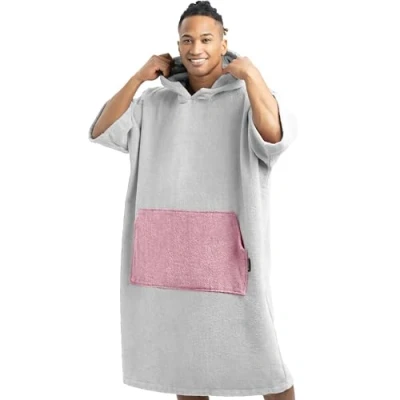 Imagen de HOMELEVEL Poncho con capucha Ponchos de algodón unisex bolsillo Para mujer y hombre adulto surf playa natación Talla S a XL