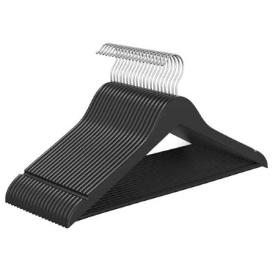 Imagen de SONGMICS Percha de Madera, Juego 30, Delgada, Muescas en Hombros, para Pantalones, Gancho Giratorio 360, Madera Abedul, Tirantes y Chaquetas, Negro Tinta CRW030B01