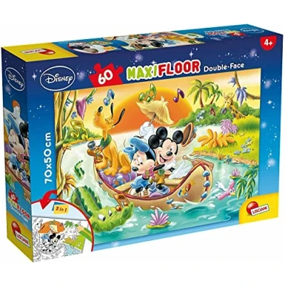Imagen de Liscianigiochi Puzzle Maxi Floor para niños de 60 piezas 2 en 1, Doble Cara con reverso colorear Disney Cars 48236