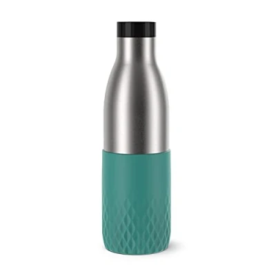 Imagen de Botella de agua potable Emsa Bludrop Color N31102 Acero inoxidable 0,7 L Mantiene 24 horas frío y 12 calor Tapa presión rápida Puño silicona Gasolina