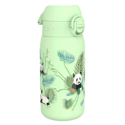 Imagen de ion8 Botella Agua Acero Inoxidable para Niños, 400ml, a Prueba de Fugas, Fácil Abrir, Cerradura Segura, Apta Lavavajillas, Tapa Abatible, Asa Transporte, Limpiar, DiseñoPanda