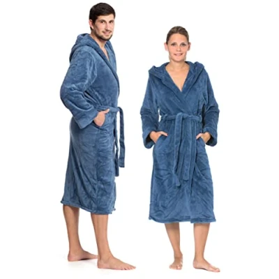 Imagen de ZOLLNER Bata de invierno para mujer y hombre, tacto terciopelo, M, gris