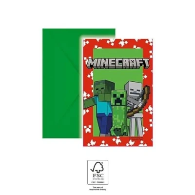Imagen de Minecraft Party 6 tarjetas de invitación y sobres