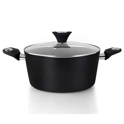 Imagen de Orbegozo CFM 2022 Cacerola baja de aluminio forjado, 2,4 L, superficie antiadherente, libre PFOA, mango tacto frío, tapa cristal templado