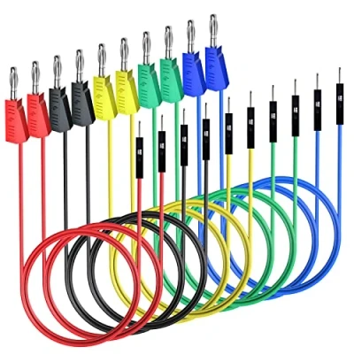 Imagen de Cleqee 10 cables de puente macho para placa pruebas apilables 4 mm, prueba silicona + cabezal 2 mm kit bricolaje PCB