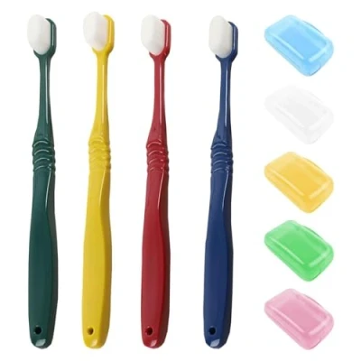 Imagen de Cepillo De Dientes 4 Piezas Y Protector Cabeza 5 Piezas, Cepillos Cerdas Suaves, Duraderos, Manuales