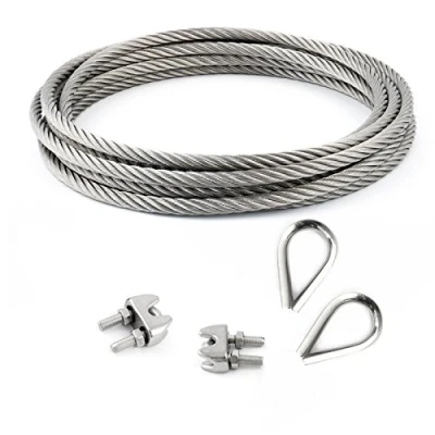 Imagen de CONJUNTO 5m cable 8mm acero inoxidable cordaje hebra: 7x19 + 2 abrazaderas dedales