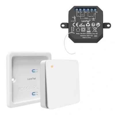 Imagen de Interruptor de Luz Inalámbrico LoraTap, Mando a Distancia y Receptor Relé 10A, Pared para Lámparas Electrodomésticos, RF Control Remoto hasta 200m