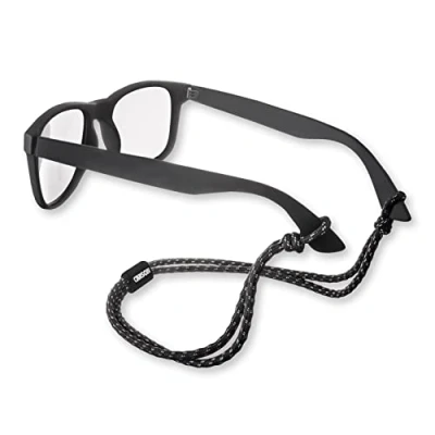 Imagen de Carson Paracord Nylon Trenzado, Retenedor de Gafas, Sujetador Ajuste Universal Aventura al Aire Libre Playa, Deportes, Senderismo, Vela, Bicicleta Negro/Gris Reflectante (EX 50BGY)
