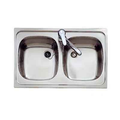 Imagen de Teka E/800.440 2C Fregadero Encastrado de 80 cm, con 2 Cubetas, Insonorización y Clips Instalación, Válvula 1 Medio Tapón, Color Acero Inoxidable