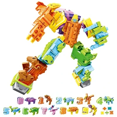 Imagen de TUNJILOOL Deformación Robot para Niños Bots Juguetes Bloque de Numeros, Dinosaurios Educativos 20Pcs Números y Símbolos Aritméticos