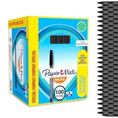 Imagen de Paper Mate 3501170977415 Bolígrafo con capuchón, Punta media de 1 mm, Color negro, Caja 100