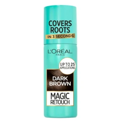 Imagen de Corrector de raíces instantáneo LoRéal Magic Retouch, ideal para retocar las grises que vuelven a crecer, 75 ml, color: marrón oscuro