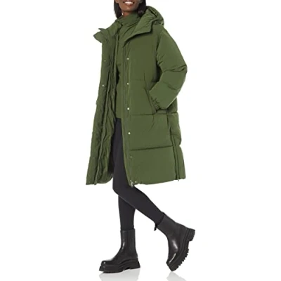 Imagen de Amazon Essentials Chaqueta Acolchada Larga y Oversize (Disponible en Talla Grande) Mujer, Verde Oliva Oscuro, M