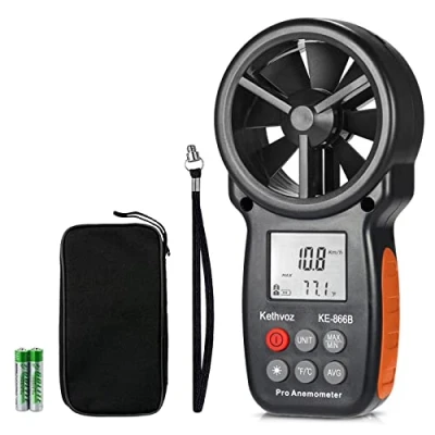 Imagen de Kethvoz Anemómetro Digital Mini KE 866B Medidor de Velocidad Viento con Medición Temperatura para Windsurf, Pesca Drone