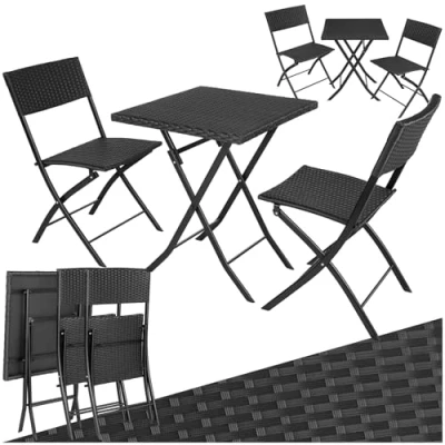 Imagen de TecTake® Conjunto Jardín Exterior de Ratán y Acero para 2 Personas, Muebles Resistentes a Intemperie, Sillas 1 Mesa, con Topes Plástico, Plegable, Ligero Compacto Negro