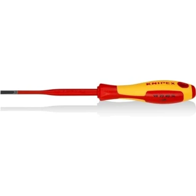 Imagen de Knipex Destornillador (Slim) para tornillos planos bruñido, mango aislante en dos componentes, según norma VDE 202 mm 98 20 40 SL