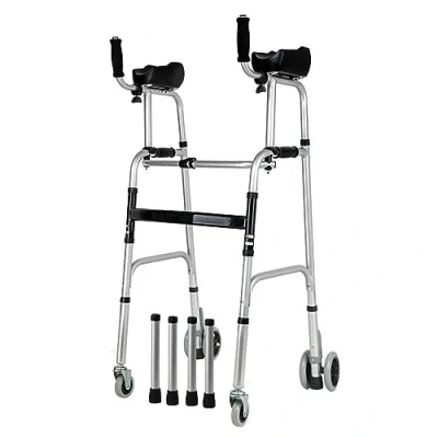 Imagen de Ywanwj Andador Caminador Plegable para Ancianos, Andadores Ancianos con Asiento, Aluminio, Plegable, Altura regulable, 4 apoyos, Personas mayores, adultos