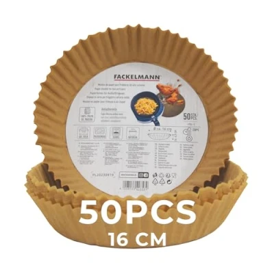 Imagen de Fackelmann Bandeja de Papel para Freidora Aire, Air Fryer Redondo, Antiadherente y Resistente hasta 230ºC, Accesorios 16x4,5 cm, 50 uds, Apto Cosori, Cecotec más