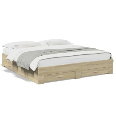 Imagen de vidaXL Cama con Cajones, Somier Doble de Invitados, Estructura Cama, Mueble para Dormitorio, Madera Ingeniería Roble Sonoma 200x200 cm