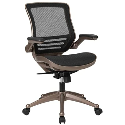 Imagen de Flash Furniture Mid Back Silla de Malla con Marco Color Dorado y Brazos abatibles, Metal, Negro, 24.5&quot; W x 22&quot; D 41&quot; H