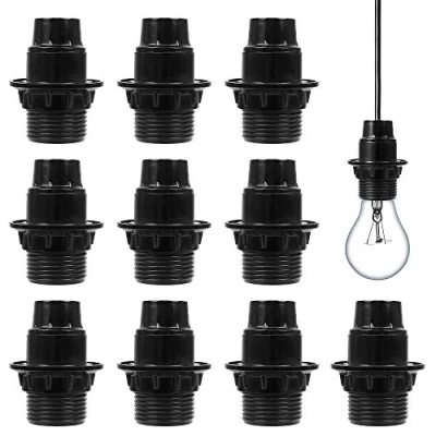 Imagen de Bombilla para lámpara con enchufe E14, 10 piezas, portalámparas, portalámparas Edison, bombillas LED colgante E14 roscado de baquelita y incandescentes CFL (negro)