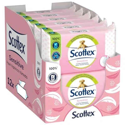 Imagen de Scottex Sensitive Papel higiénico húmedo 38 servicios (38 x 12 packs, Total 456 servicios)