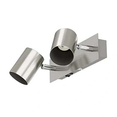 Imagen de ledscom.de Aplique WAIKA, 2 luces, interruptor, acero inoxidable mate, angular, 2x GU10 máx. 60W, aplique, lámpara de pared, foco lectura, cama, mesilla