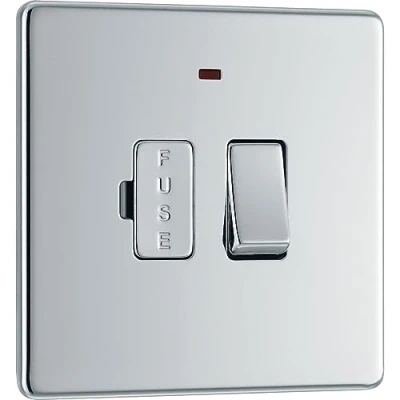 Imagen de BG Electrical Unidad de conexión fusionada con placa plana sin tornillos indicador potencia, cromo pulido, 13 Amp