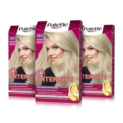 Imagen de Palette Intensive Creme color 10 1 Rubio Ultra Claro Ceniza, tinte de pelo permanente con aceite macadamia y almendras, cubre el 100% las canas raíces, para un radiante