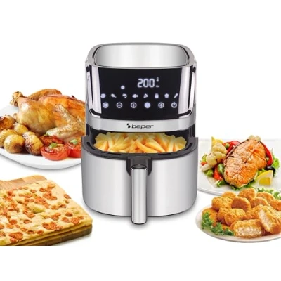 Imagen de BEPER P101FRI070 Freidora cuadrada de aire caliente, digital 7L, Freír sin aceite, Pantalla táctil, 8 Programas, Ajustable hasta 200C, Temporizador 60 minutos, Desconexión automática, Acero