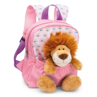 Imagen de NICI Mochila infantil rosa 2 en 1 con león de peluche 25cm para guardería niñas y niños Zona lumbar suave correas ajustables 49849