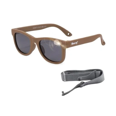Imagen de Maesy Gafas de sol Indi Baby 0 2 años Flexibles Banda elástica ajustable Protección polarizada UV400 Niños y niñas cuadradas (marrón)