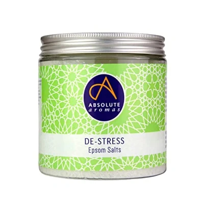 Imagen de Absolute Aromas de Stress Sal baño Epsom 575g Sulfato magnesio con infusión Aceites esenciales 100% puros bergamota, incienso, rosa, jazmín y lavanda