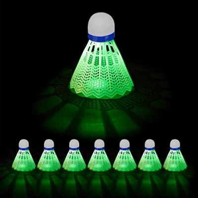 Imagen de Relaxdays Federball Bádminton Luz LED, Set de 8, Bolas, 8,5 x 6,5 cm, para Interior y Exterior, Blanco, Volante Luminoso