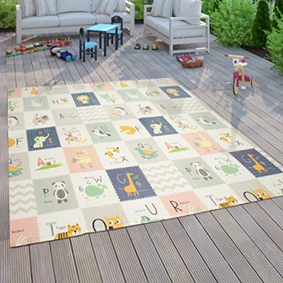 Imagen de Paco Home Alfombra Juegos Gateo Bebé Niños Plegable Lavable Reversible Motivo Animales, tamaño:180x200 cm, Color:Blanco