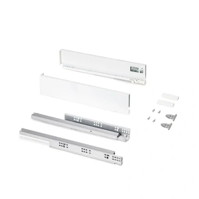 Imagen de Emuca Kit cajón para cocina o baño, altura 93mm, profundidad 450mm, 30 Kg, cierre suave, tableros no incluidos, Acero, Blanco