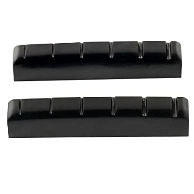 Imagen de Musiclily Plástico de Resina Urea Ranurada 44mm Cejuela Superior Les Paul Nut Base Plana para Guitarra Eléctrica Tipo LP 6 Cuerdas, Negro(2 Piezas)