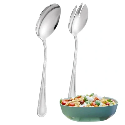 Imagen de FAMILY 1 Set Cubiertos Ensalada Acero Inoxidable Diseño Flor, Elegancia y Funcionalidad para Cada Ocasión, de Alta Gama Hogar Restaurante, 21.3x4.5CM
