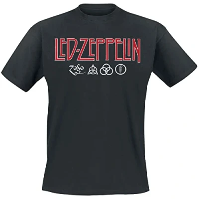 Imagen de Led Zeppelin Logo &amp; Símbolos Hombre Camiseta Negro L 100% algodón Vorne Bedruckt Regular