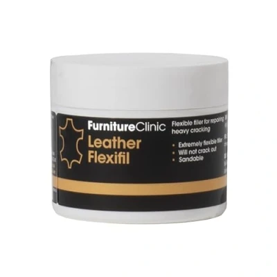 Imagen de Furniture Clinic Leather Flexifil Relleno extremadamente flexible utilizado para reparar arañazos de gatos, agujeros y grietas pesadas en sofás cuero, asientos coche (50 ml)